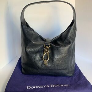 Dooney and Bourke Black Leather Belvedere Logo Lock Shoulder Bag